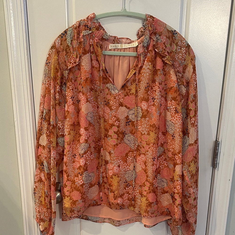 Marie Oliver Floral Blouse in Pink and Orange